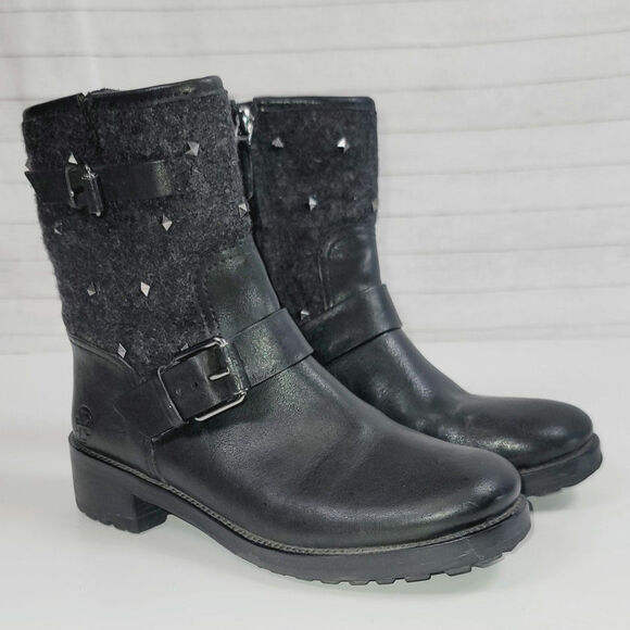 TORY BURCH CHRYSTIE GRAY WOOL STUD EMBELLISHED ANKLE BOOTS, SZ 6.5 - Picture 9 of 16